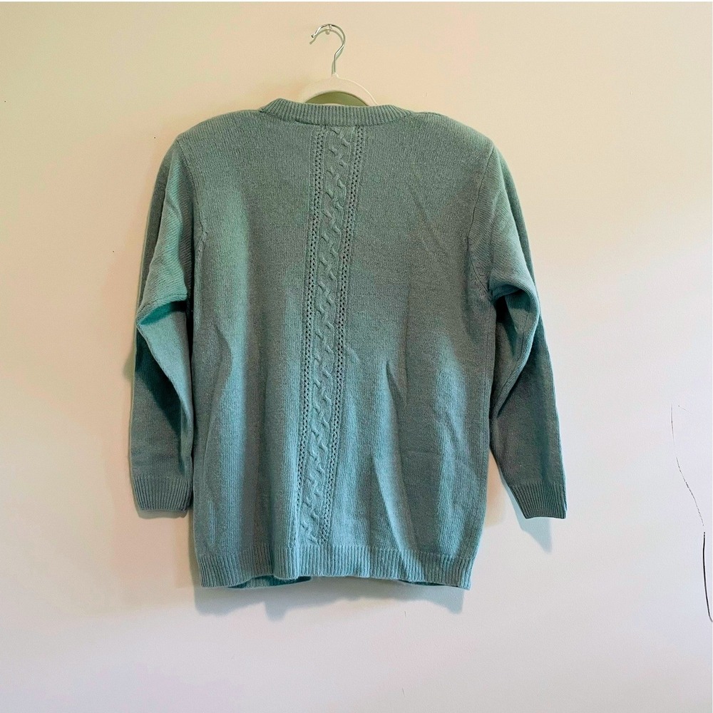 Talbots Lambswool‎ Angora Cardigan Seafoam Green Cable Knit Padded Shoulder - Picture 2 of 7